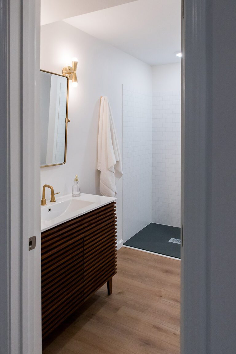 Cary Basement Remodeling Bathroom Gold Mirror