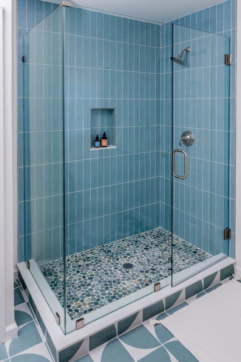Cary Bathroom Remodeling Blue Vertical Shower Tile