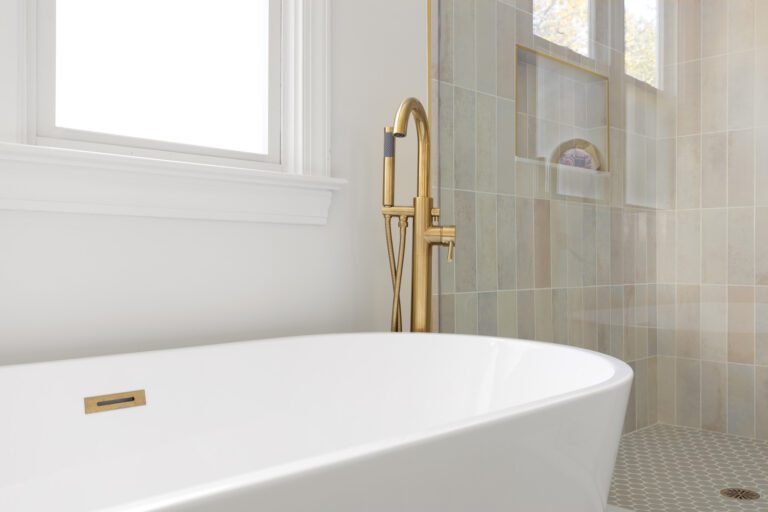 Cary Bathroom Remodeling Freestanding Tub Gold Faucet