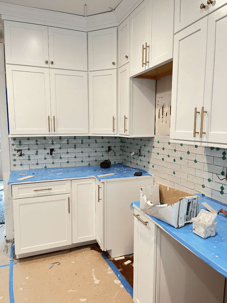 Cary Kitchen Remodel Installing Backsplash