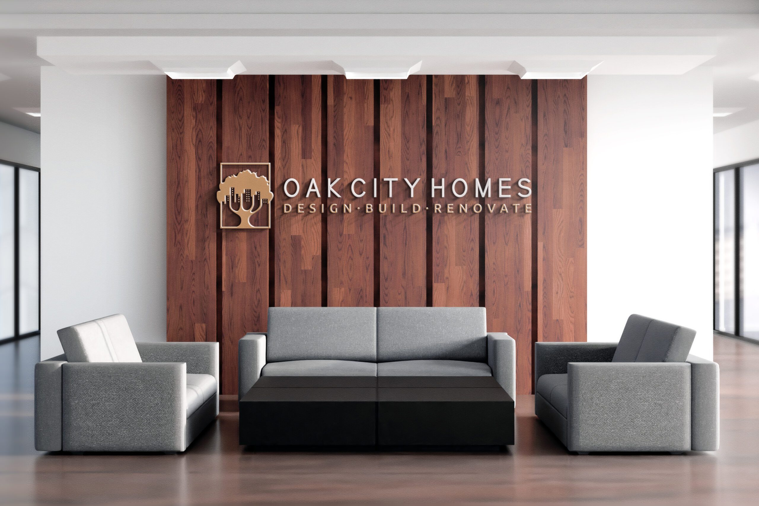 Oak City Homes Sign in Office