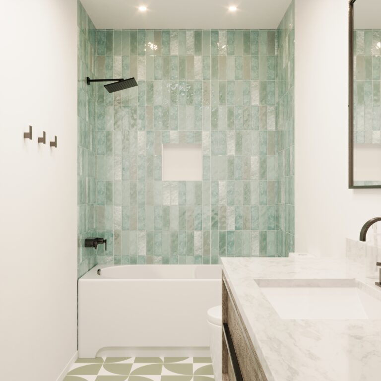 Bathroom design rendering cary shower tile