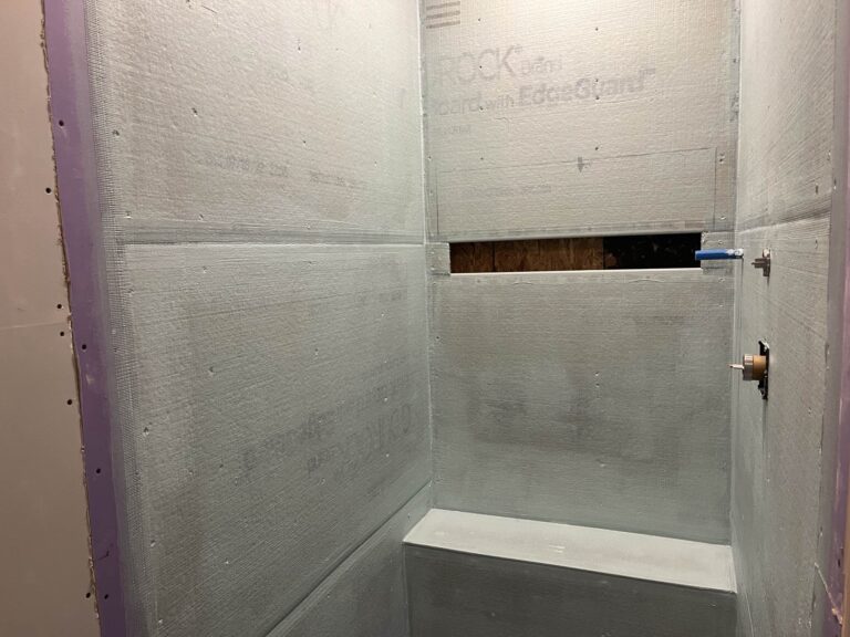 Holly Springs Bathroom Remodel Shower Being Tiled