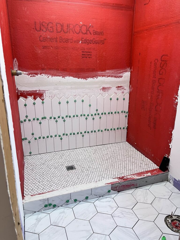 Raleigh Bathroom Remodel Shower Being Tiled